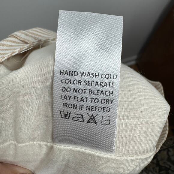 Elle Grey Short Women M White Tan Stripe Linen Blend Pocket Coastal Quite Luxury - Picture 8 of 9